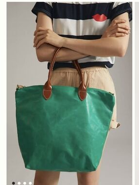 Clare V. Emerald Green Tote with Brown Leather Handles